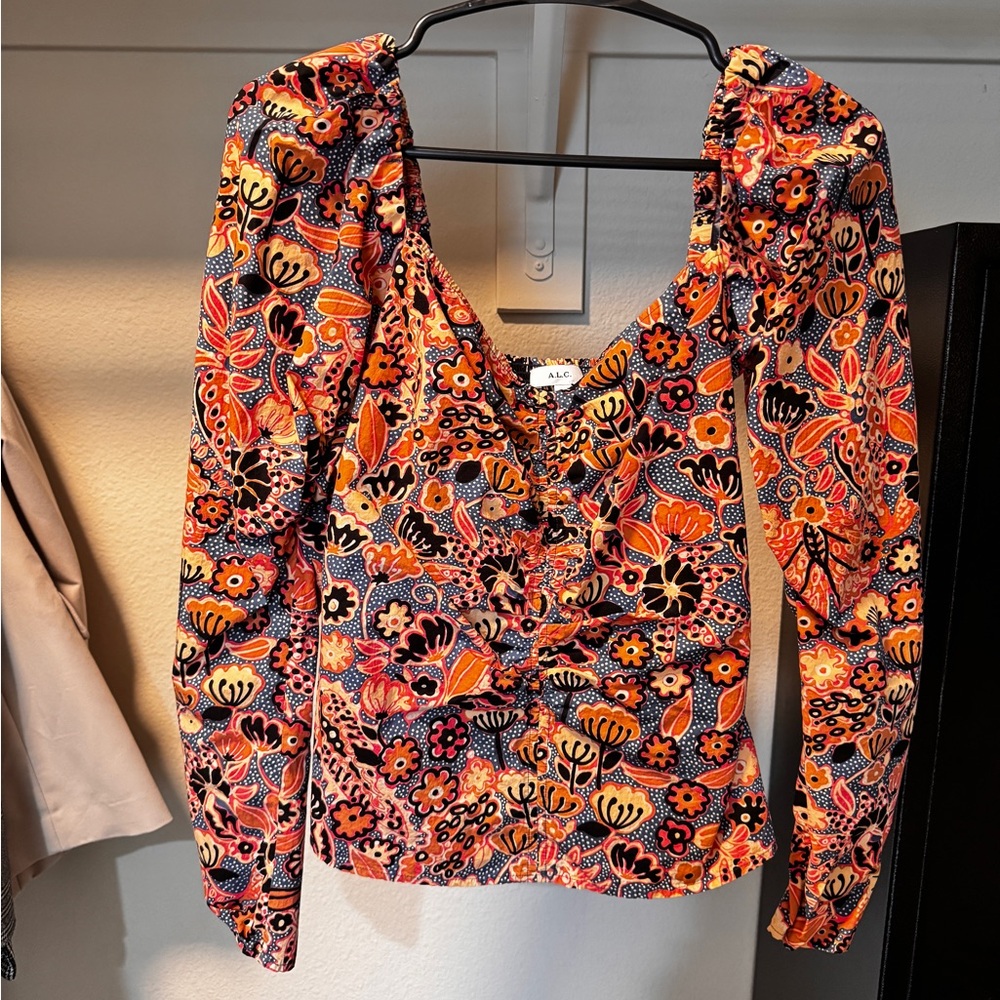 A.L.C. Multicolor Floral V-Neck Blouse
